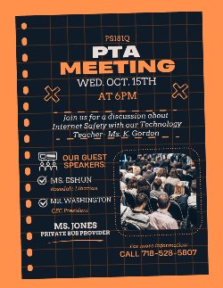 Come to PTA meeting to learn about all the great things happening at our school